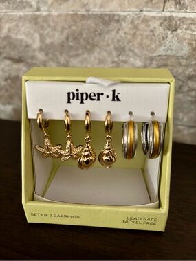 Piper Gold Seashell, Starfish & Mixed Hoop Earring Set - Gold